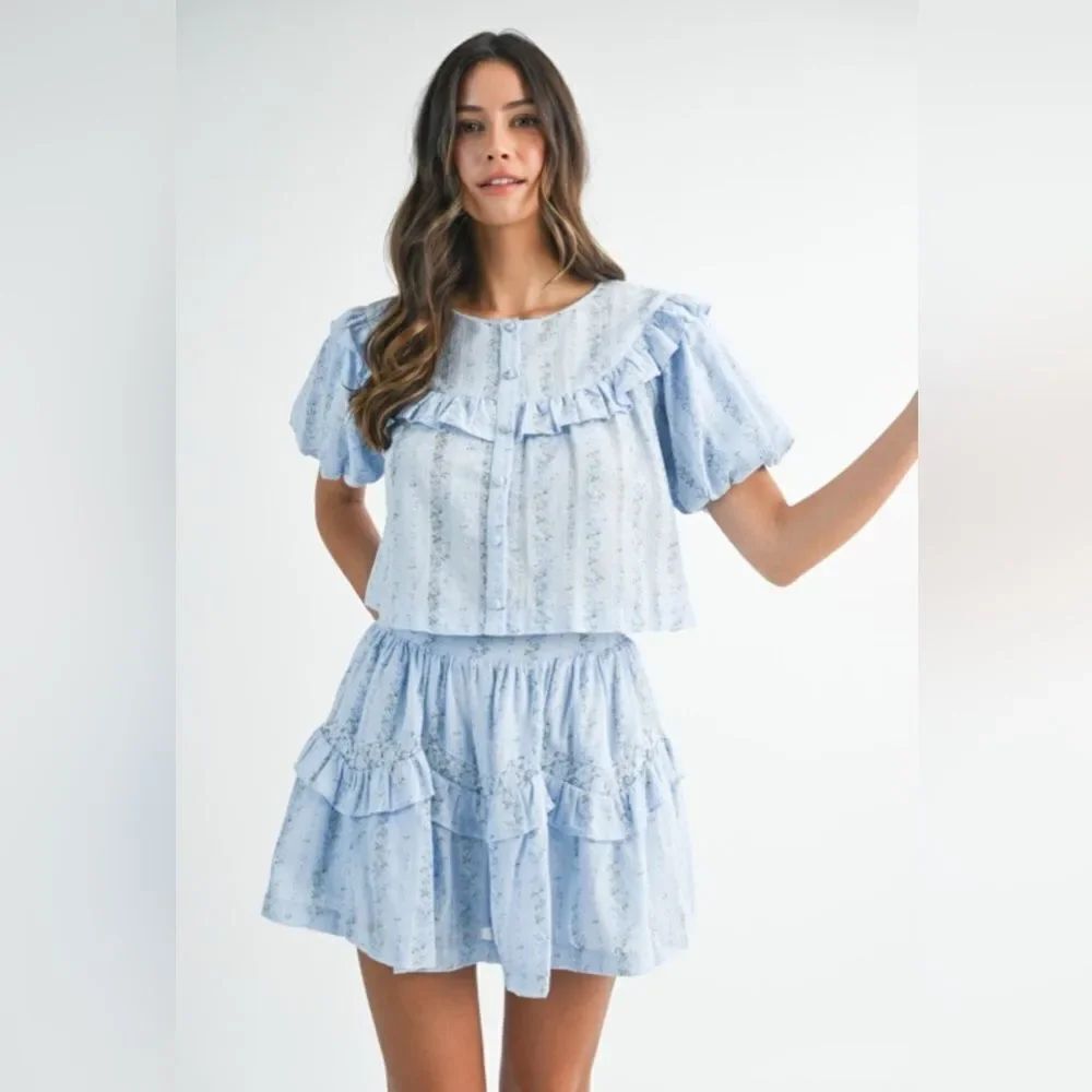 Light Blue Ruffled Two-Piece Set - Picture 2 of 16